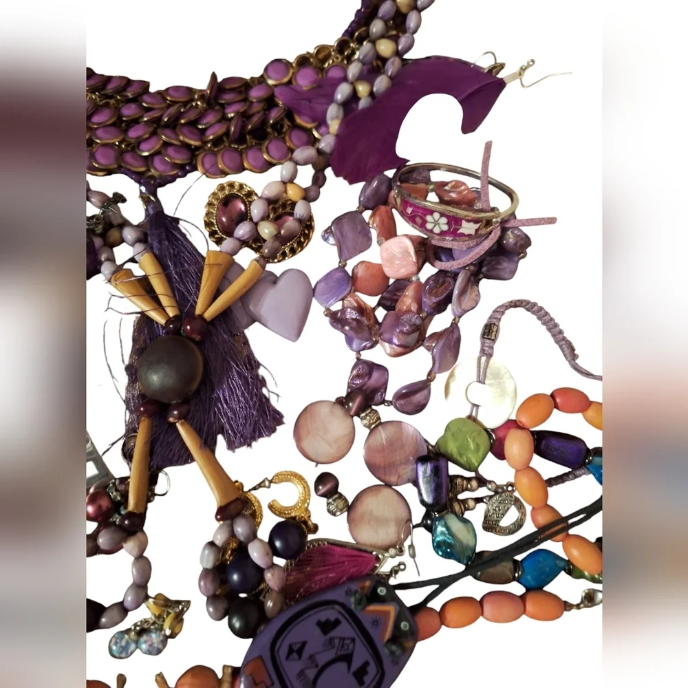 Lavender Purple Toned Boho Gypsy Jewelry Bundle Necklaces Bracelets Earrings 22